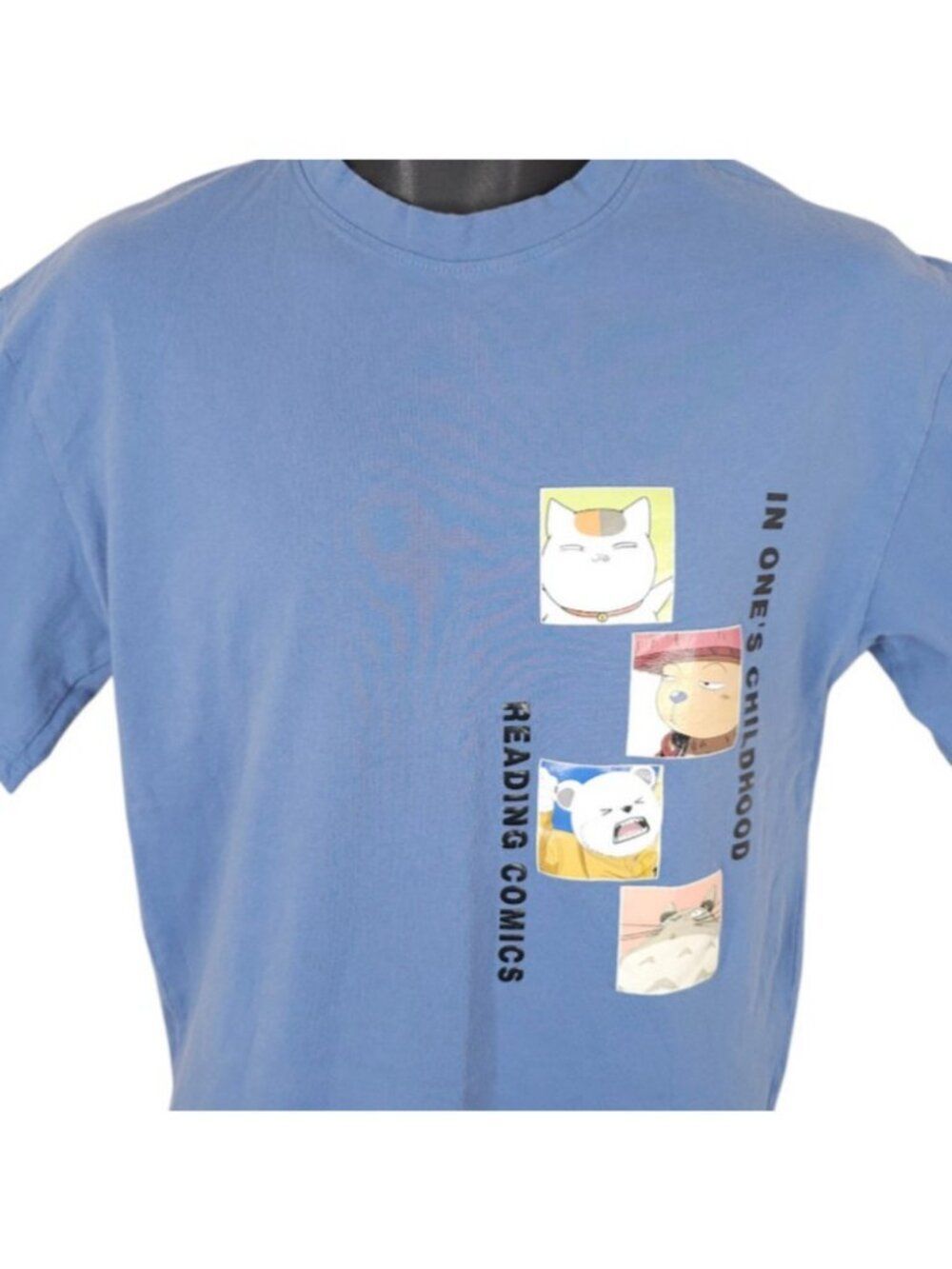 Japanese Manga T Shirt Mens Size Medium Blue Nyanko-Sensei Bepo Totoro Comics